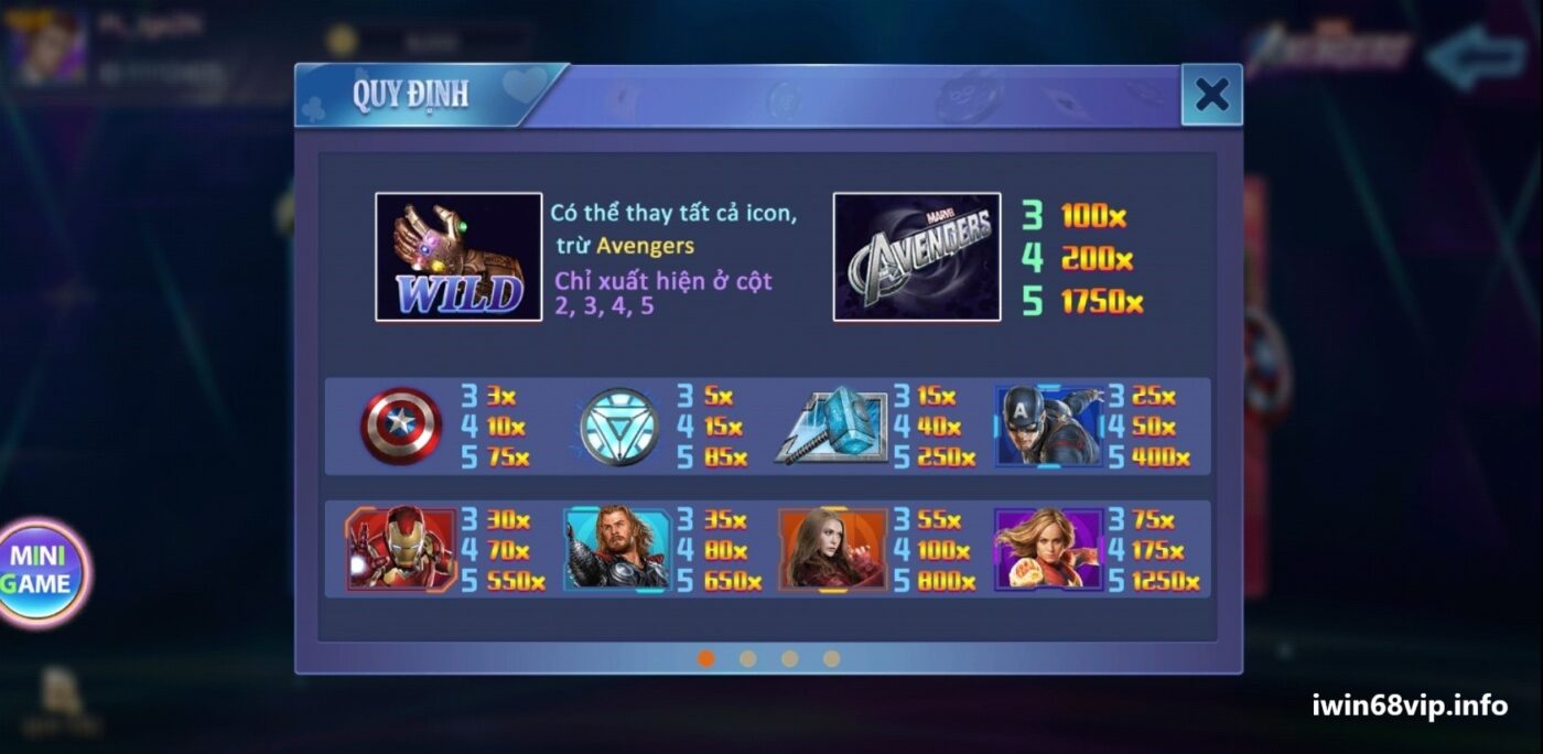 game avengers, cách chơi game avengers, game avengers IWIN68, luật chơi game Avengers