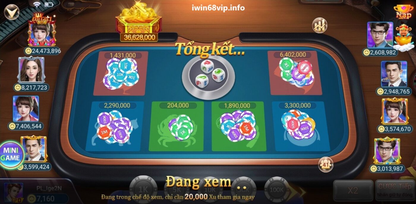 game bầu cua, bầu cua online, game bầu cua đổi thưởng, bầu cua IWIN68, giao diện game bầu cua tôm cá iwin