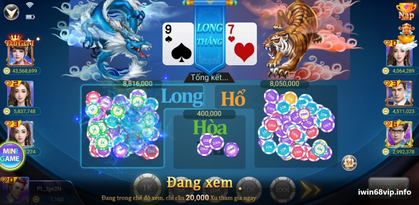 mẹo chơi game long hổ, game rồng hổ online, game rồng hổ IWIN68, game long hổ đổi thưởng