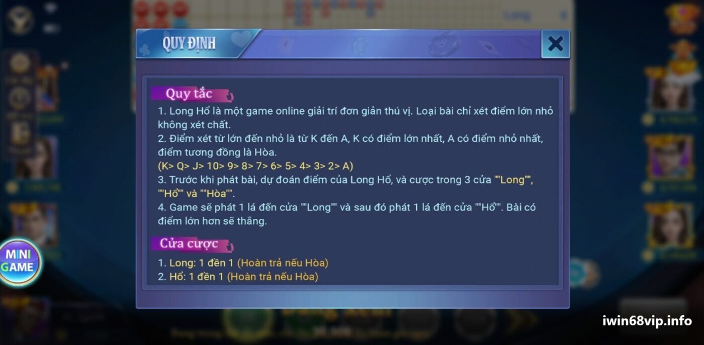 hướng dẫn chơi game long hổ, game bài long hổ, game long hổ IWIN68, game long hổ online