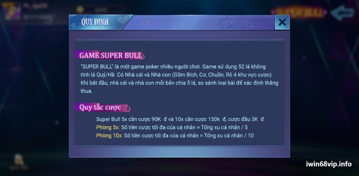 game super bull, cách chơi game super bull, game super bull IWIN68, luật chơi game super bull