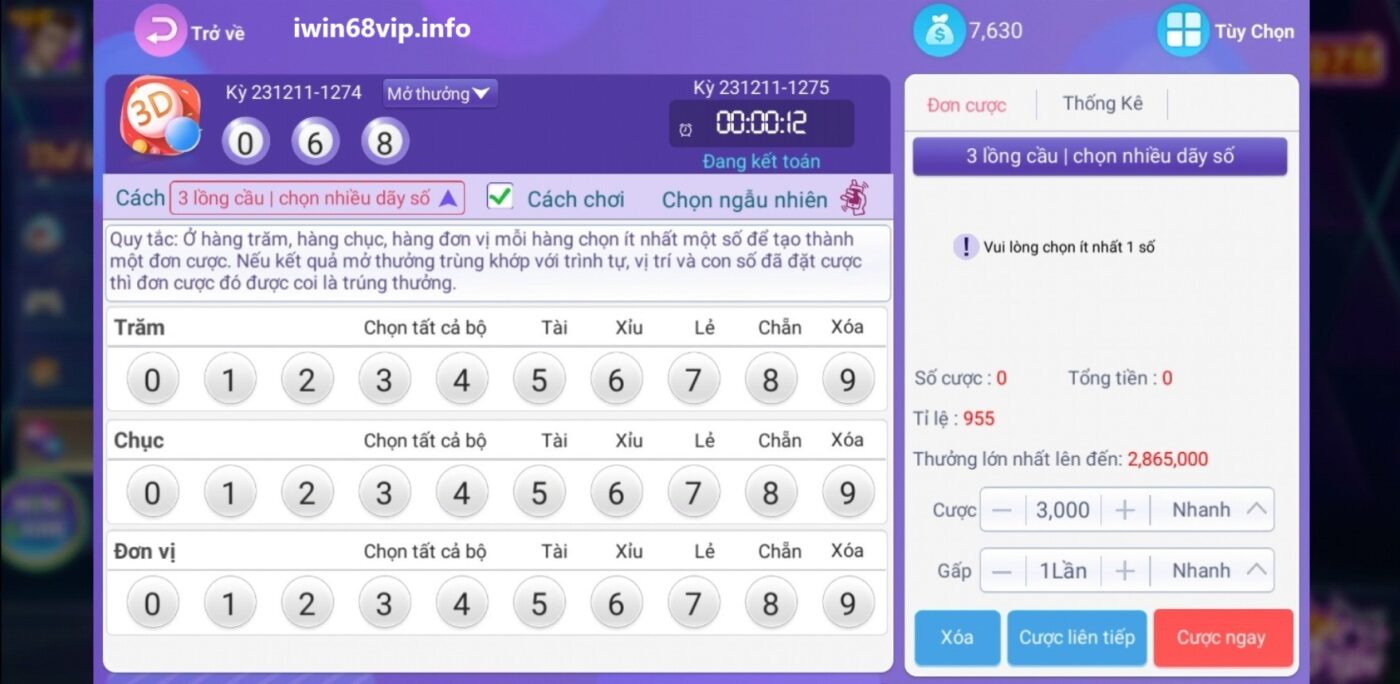 xổ số online, game xổ số IWIN68, cách chơi game xổ số, xổ sổ 3D IWIN68