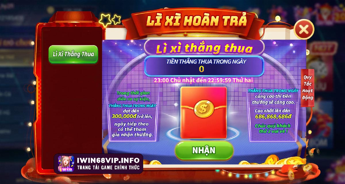 hoàn trả thắng thua iin68, iwin68, khuyến mãi iwin68