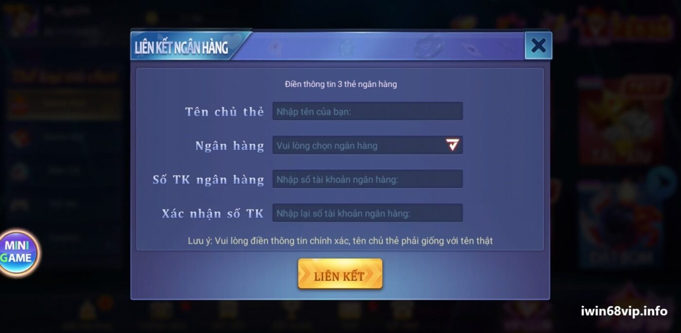 thêm tài khoản ngân hàng IWIN68, liên kết tài khoản ngân hàng IWIN68, cách thêm tài khoản ngân hàng IWIN68, hướng dẫn thêm tài khoản ngân hàng với IWIN68