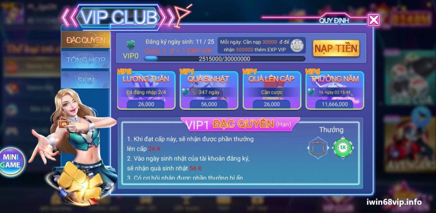 Vip club iwin68, các cấp vip tại iwin68, Vip IWIN68, chế độ vip club tại IWIN, quyền lợi khi lên Vip club tại IWIN68