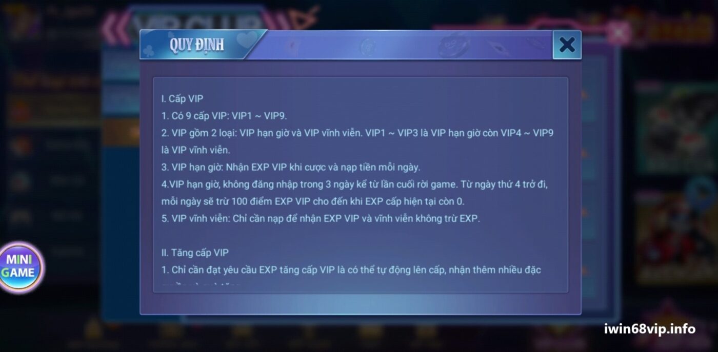 Vip club iwin68, các cấp vip tại iwin68, Vip IWIN68