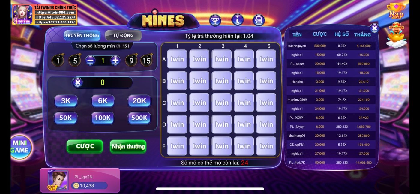 thông báo IWIN68, nhà cái IWIN68, game Mines IWIN68, game mới IWIN68