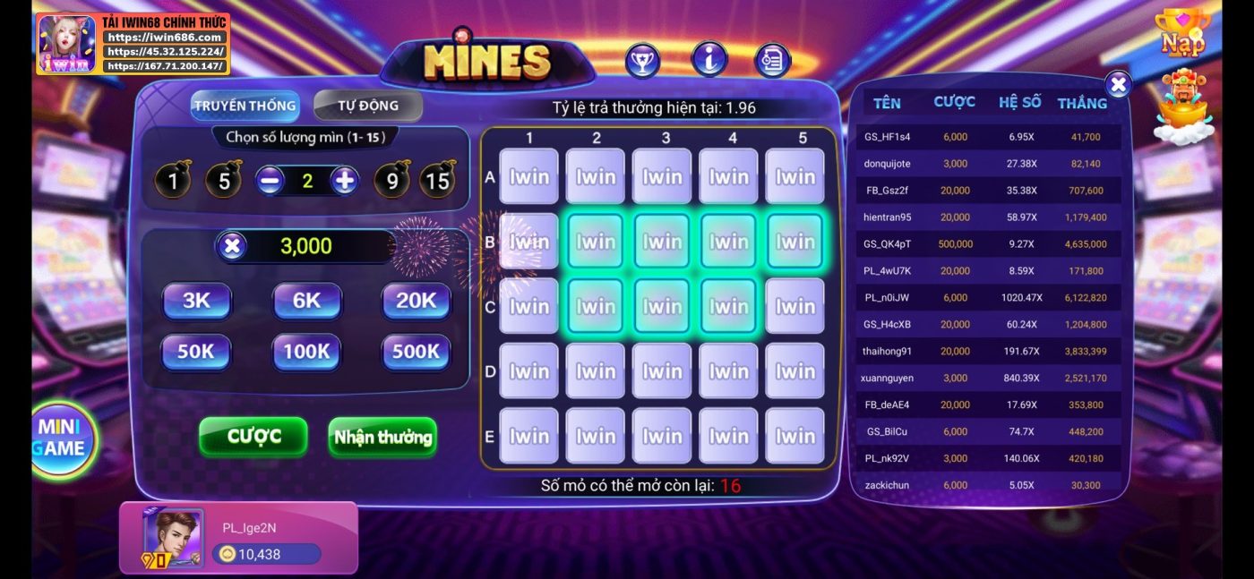 thông báo IWIN68, nhà cái IWIN68, game Mines IWIN68, game mới IWIN68, giao diện game Mines IWIN68, cách chơi game Mines IWIN68