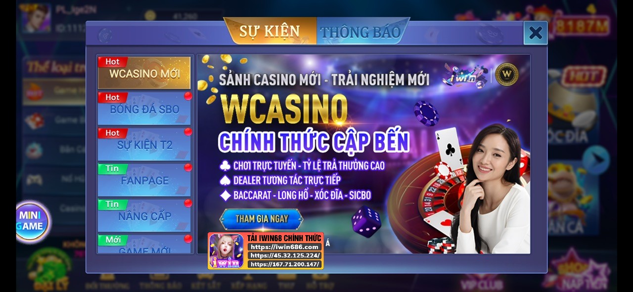 sảnh WCasino, live casino, game live casino IWIN68, sảnh WCasino IWIN68